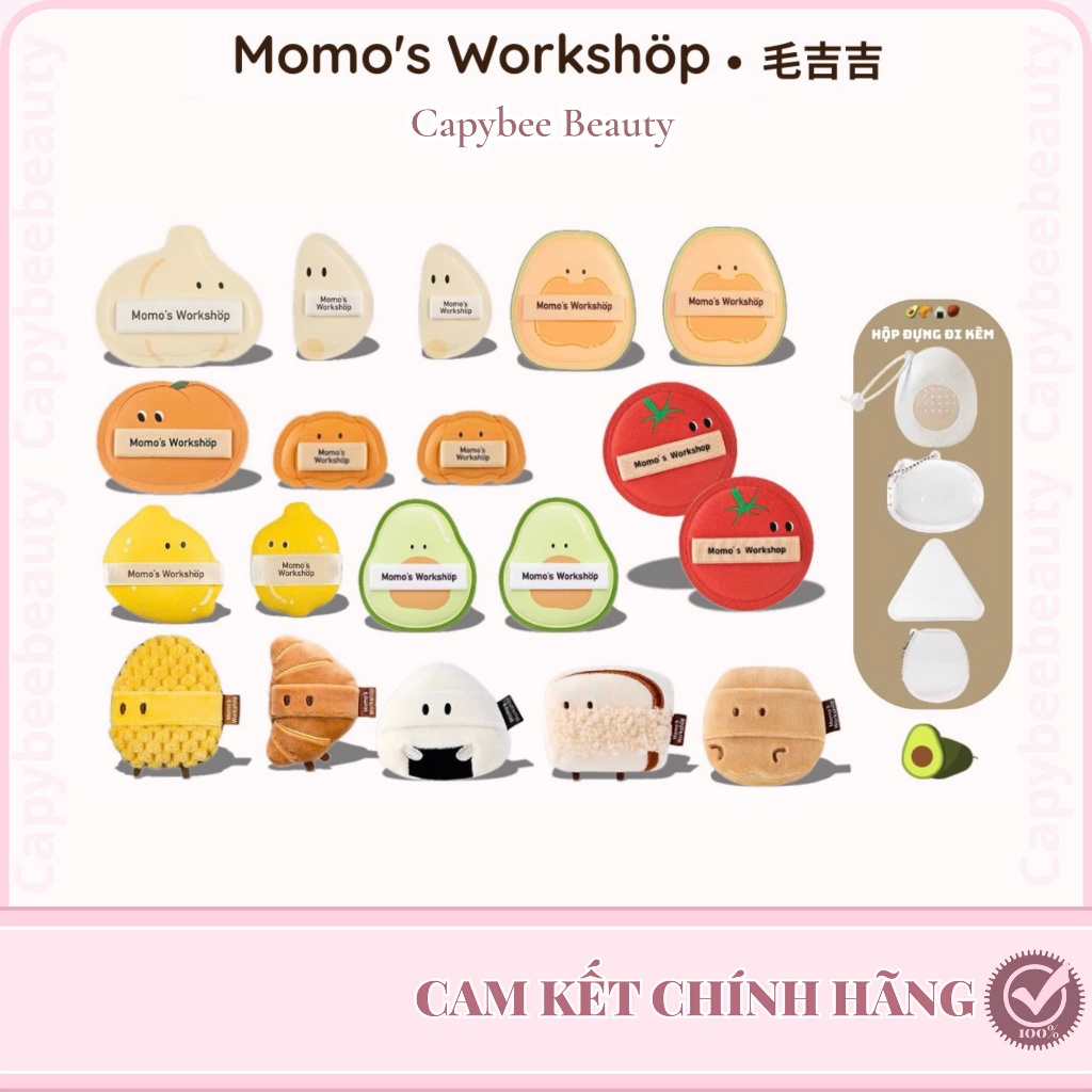 [ CÓ SẴN ] BÔNG MÚT TRANG ĐIỂM MOMO WORKSHOP HÌNH RAU CỦ/BÁNH/ HÌNH THÚ Momo's Workshop CHÍNH HÃNG 1
