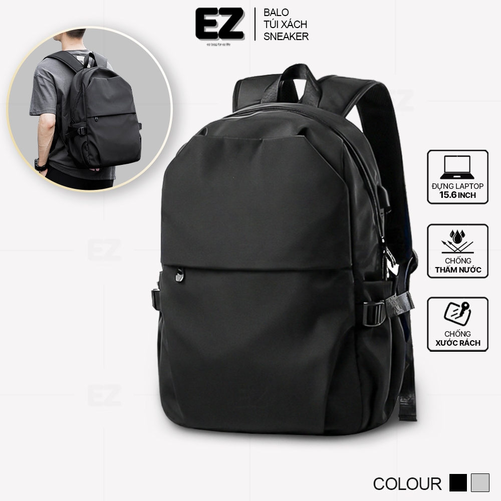Balo đi học basic đựng laptop 15.6 inch du lịch chống thấm nước có cổng sạc usb EZ BALO BLU09 Cặp đi học nam nữ