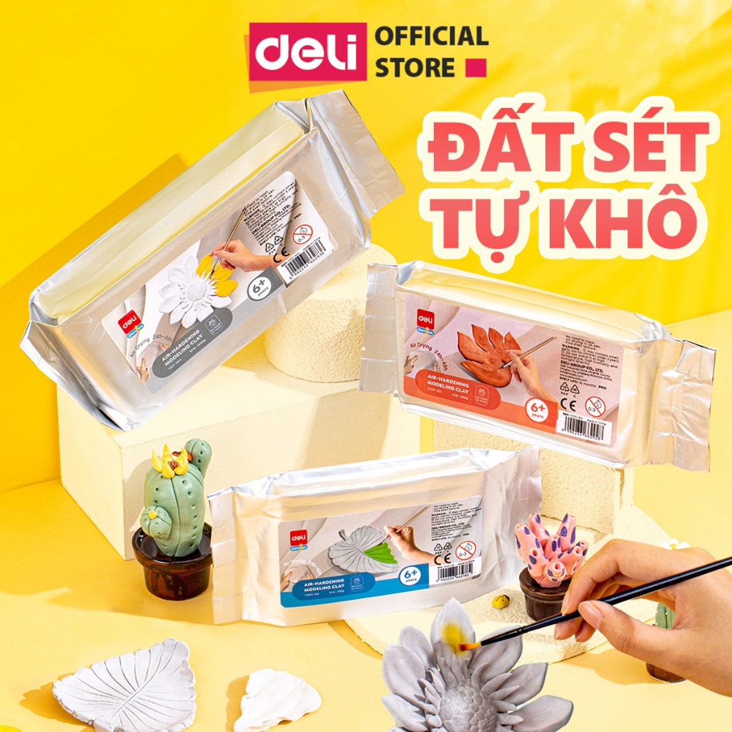 Đất Sét Tự Khô Deli Đất Sét Mỹ Thuật Túi 250/500gr Khô Sau 24H An Toàn Không Mùi Làm Khuôn Nặn Hình Mẫu Thỏa Sức SángTạo