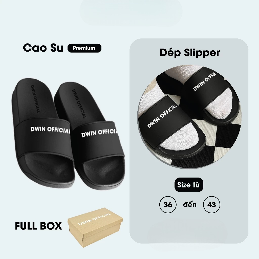 [Peinn] Dép lê quai ngang nam nữ slipper logo DWIN nổi trắng fullbox local brand 2.0