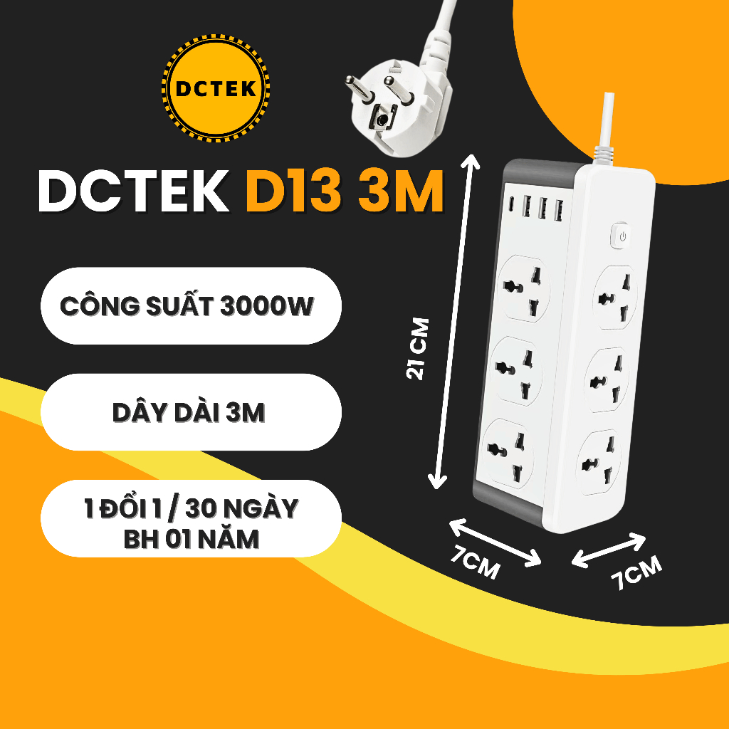 [5 phân loại] DCTEK D15 D14 D13 Ổ cắm điện đa năng có cổng sạc USB typeC, dây 3m 5m, Bảo hành 1 năm