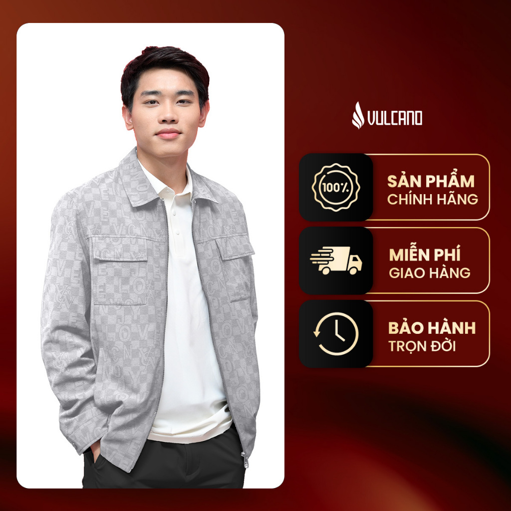 Áo jacket cổ bẻ nam Vulcano công sở; áo khoác hành chính họa tiết mono thời trang cao cấp RT.25.A5