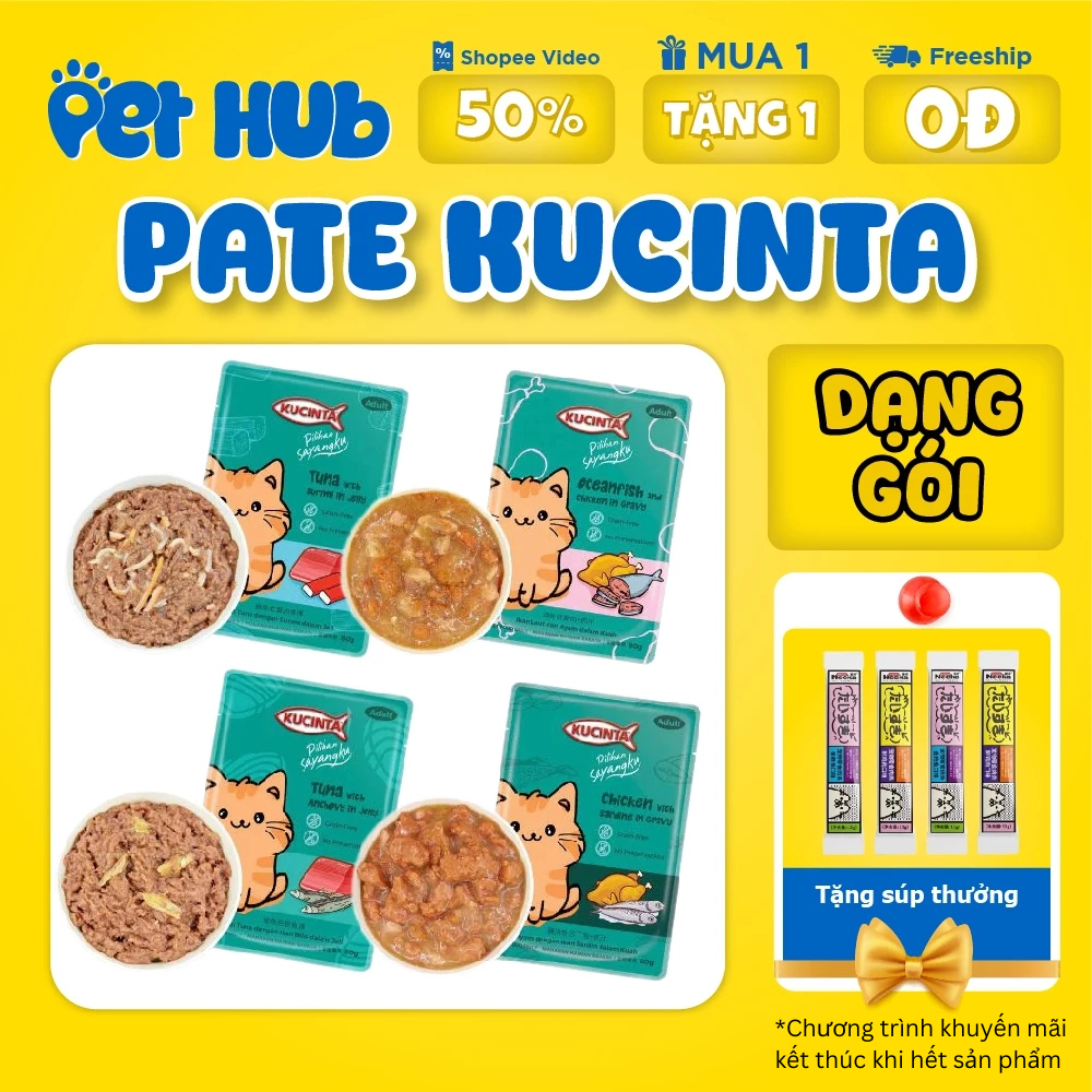 [80G] Pate KUCINTA Gói 80g Dành Cho Mèo - Pate Mèo Cam Kucinta Nhập Khẩu Malaysia