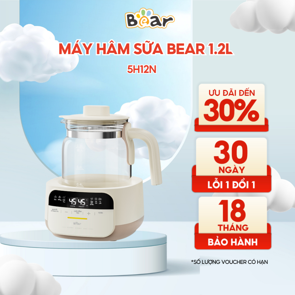 Máy hâm sữa, bình đun nước hâm sữa giữ nhiệt 24h, khử Clo nước Bear WW-5H12N