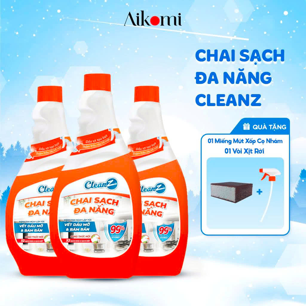 (Combo 3 chai) Chai Sạch Đa Năng Nhà Bếp Cleanz Làm Sạch Dầu Mỡ, Vết Ố Vàng, Thơm Mùi Chanh Dịu Nhẹ 