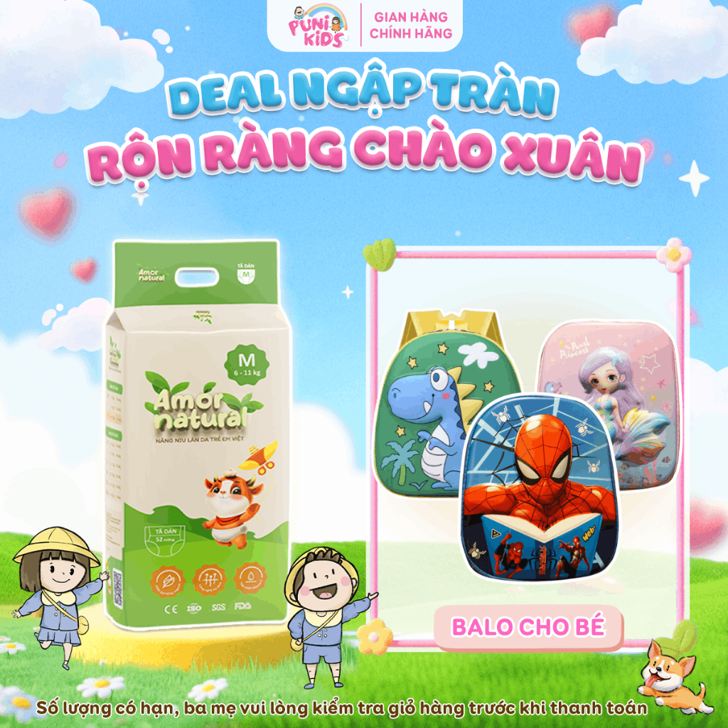 [1A] [COMBO SIÊU HỜI-TẶNG BALO CHO BÉ ]01 BỊCH TÃ VIỆT AMORNATURALdán/quần,BỉmViệt chấtlượng,mỏngnhẹ