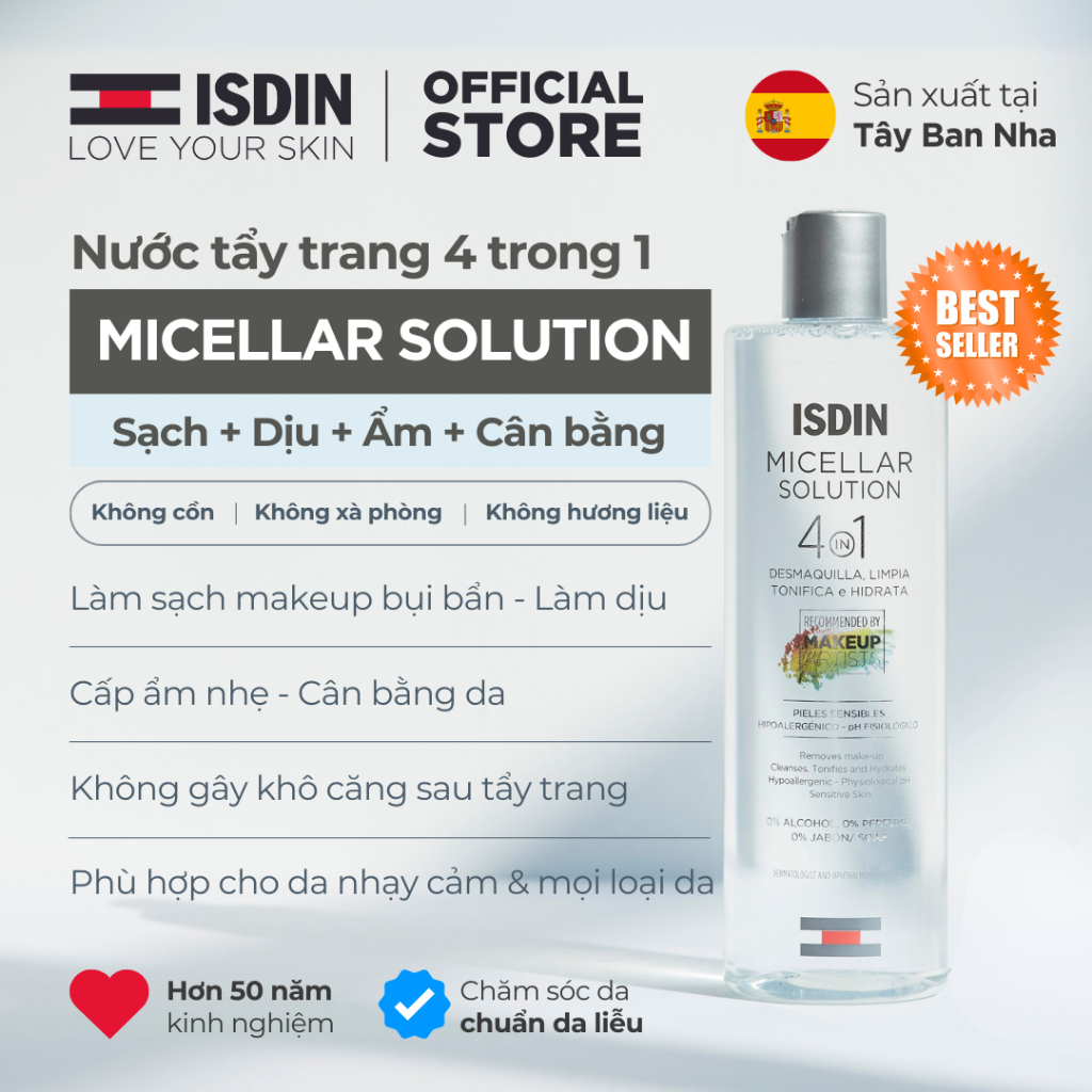 Nước tẩy trang 4-trong-1 ISDIN Micellar Solution 400ml