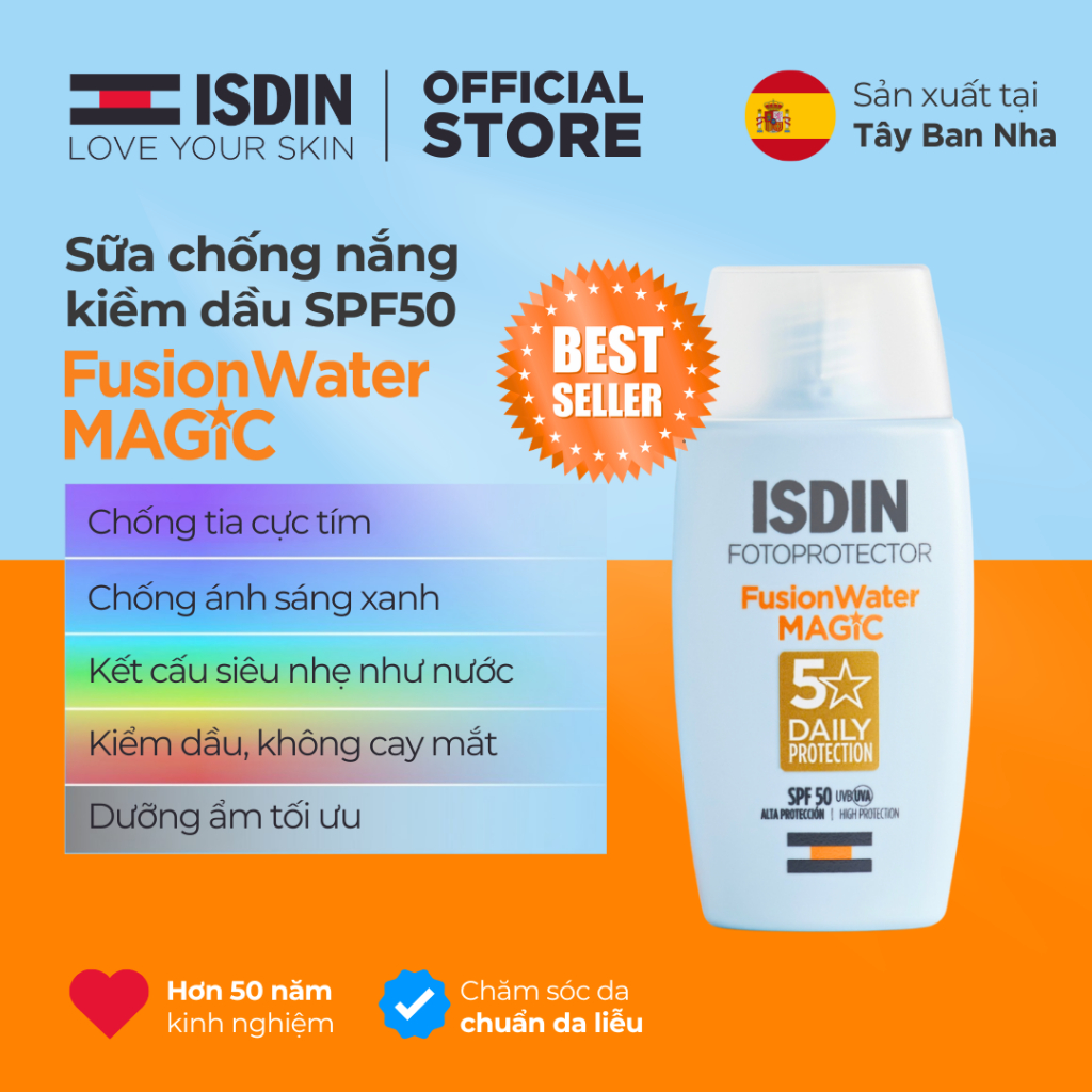 Sữa chống nắng hằng ngày siêu mỏng nhẹ ISDIN Fotoprotector Fusion Water Magic SPF50 50ml