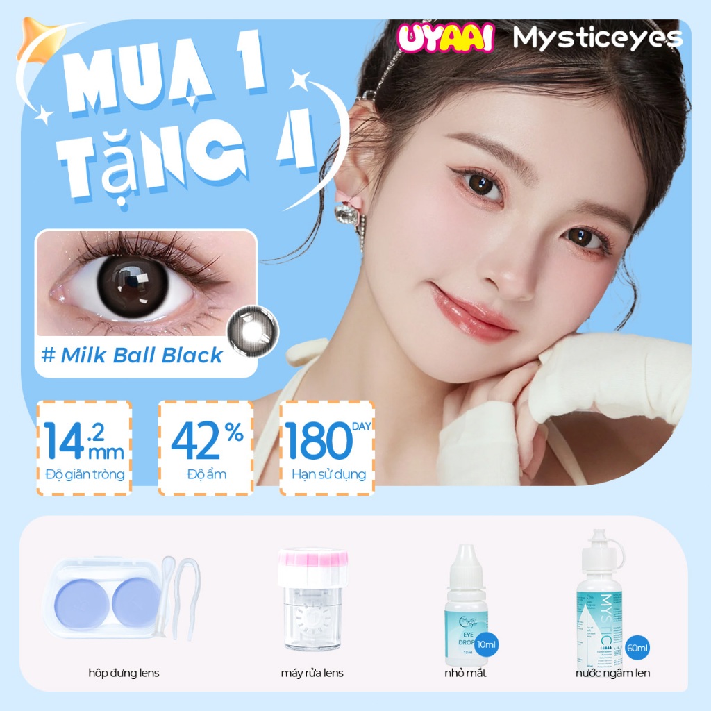 [mua 1 tặng 4] 0-6độ lens đen kính áp tròng MCK1 lens xanh kính màu xám 14.0-14.5mm lens for girls l