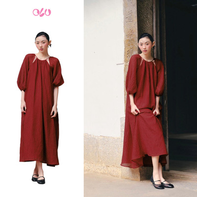 Đầm OLV suông tay bồng khoét vai Red Chiffon Puff Loose Dress dịu dàng phù hợp đi chơi lễ tết