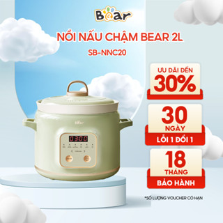 Nồi nấu chậm 2l Bear SB-NNC20 - Bảng điều khiển tiếng Việt - lõi sứ trắng - 5 chức năng tự động