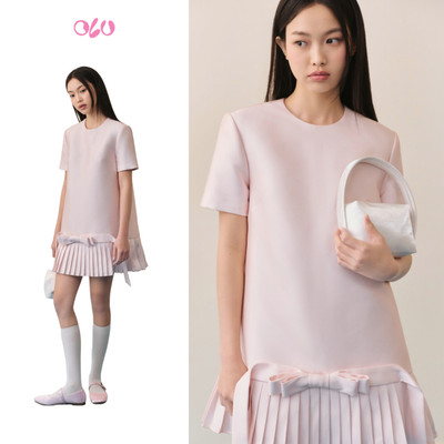 Đầm OLV suông tafta bóng ngọt ngào Blush Tafta Pleated Bow Mini Dress phù hợp đi chơi