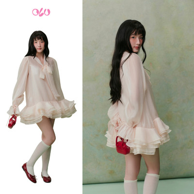 Đầm babydoll OLV ngắn thắt nơ chất tơ bóng Chiffon Bowy Oversized Mini Dress nhiều màu bồng bềnh