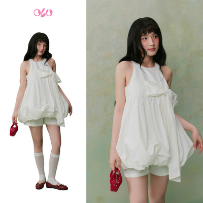 Set OLV áo bí babydoll đính nơ kèm quần short trẻ trung White Bow Babydoll Set phù hợp đi chơi