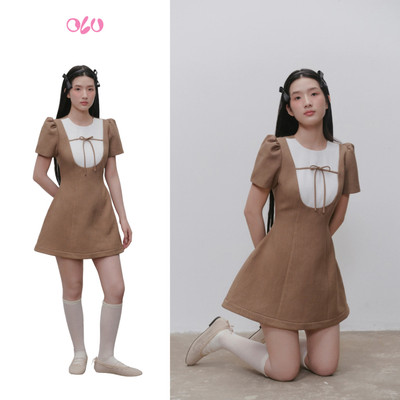 Đầm OLV chiết eo đứng form thanh lịch Brown A Line Bowy Mini Dress phù hợp đi chơi đi tiệc