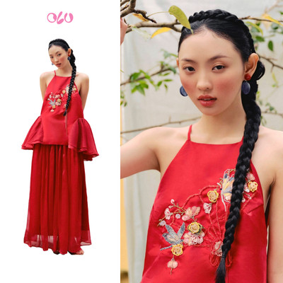 Áo yếm babydoll OLV thêu hoa bồng xòe Tịch Đan truyền thống phù hợp đi chơi lễ tết