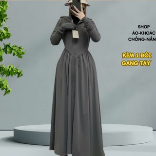 [TẶNG 1 ĐÔI GANG TAY ]Áo chống nắng váy  dáng xòe thun lạnh co giãn 4 chiều,tay xỏ ngón thời trang, A-K 2fashion.