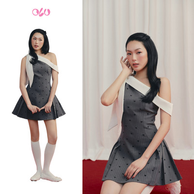 Đầm OLV lệch vai dáng ngắn trẻ trung Black Bowy One Shoulder Mini Dress phù hợp đi chơi đi tiệc