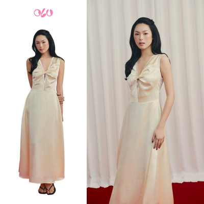 Đầm maxi OLV lụa mềm mịn sang trọng Cream Silky Twisted Dress phù hợp đi chơi đi tiệc