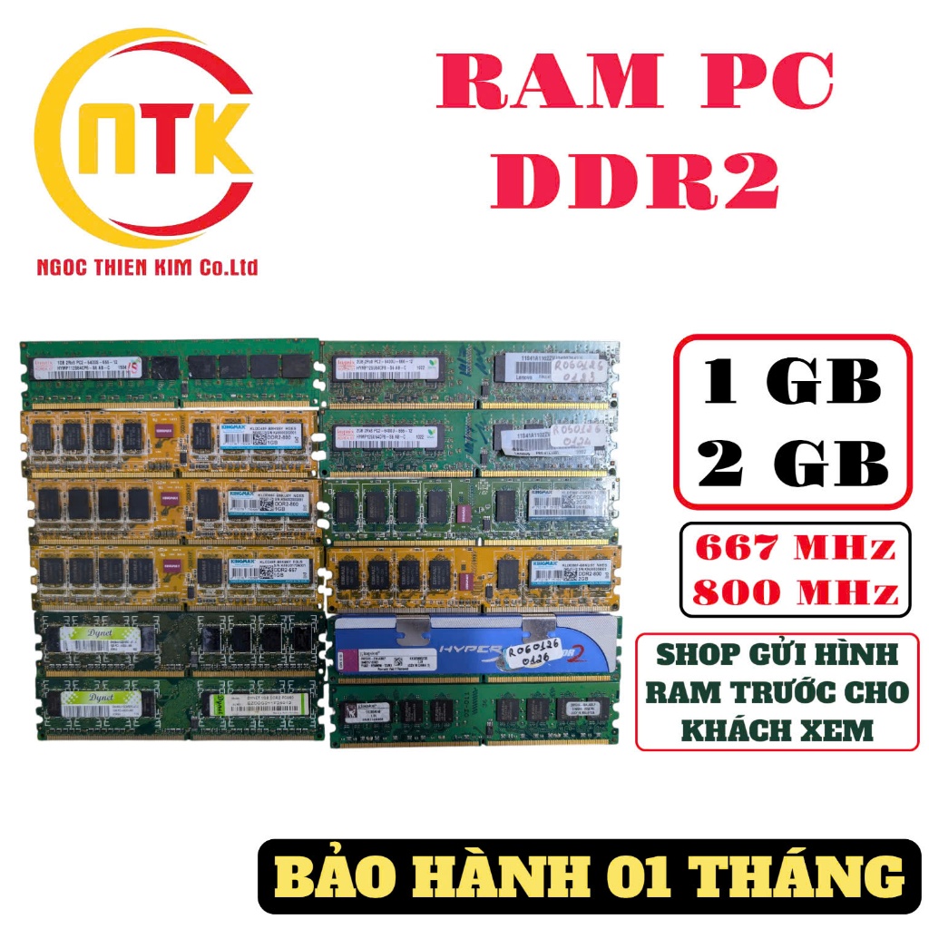 RAM PC DDR2 - KINGMAX, KINGSTON, HYNIX,... 1 GB, 2GB - BẢO HÀNH 01 THÁNG