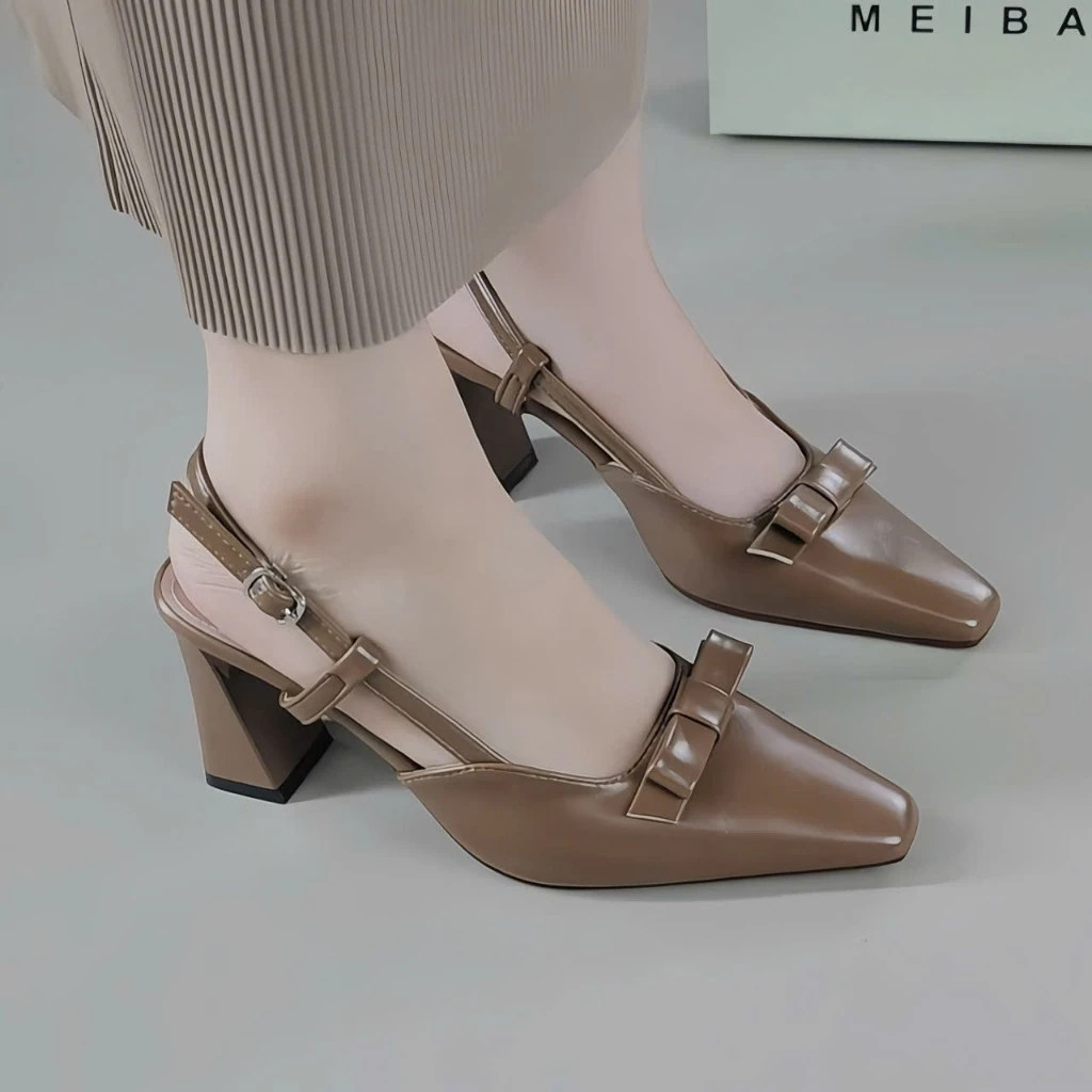 Sandal Cao Gót Nữ Bít Mũi Gót Vuông Mũi Nhọn Êm Mềm - Cao 5P 7P | SandalNoLoli