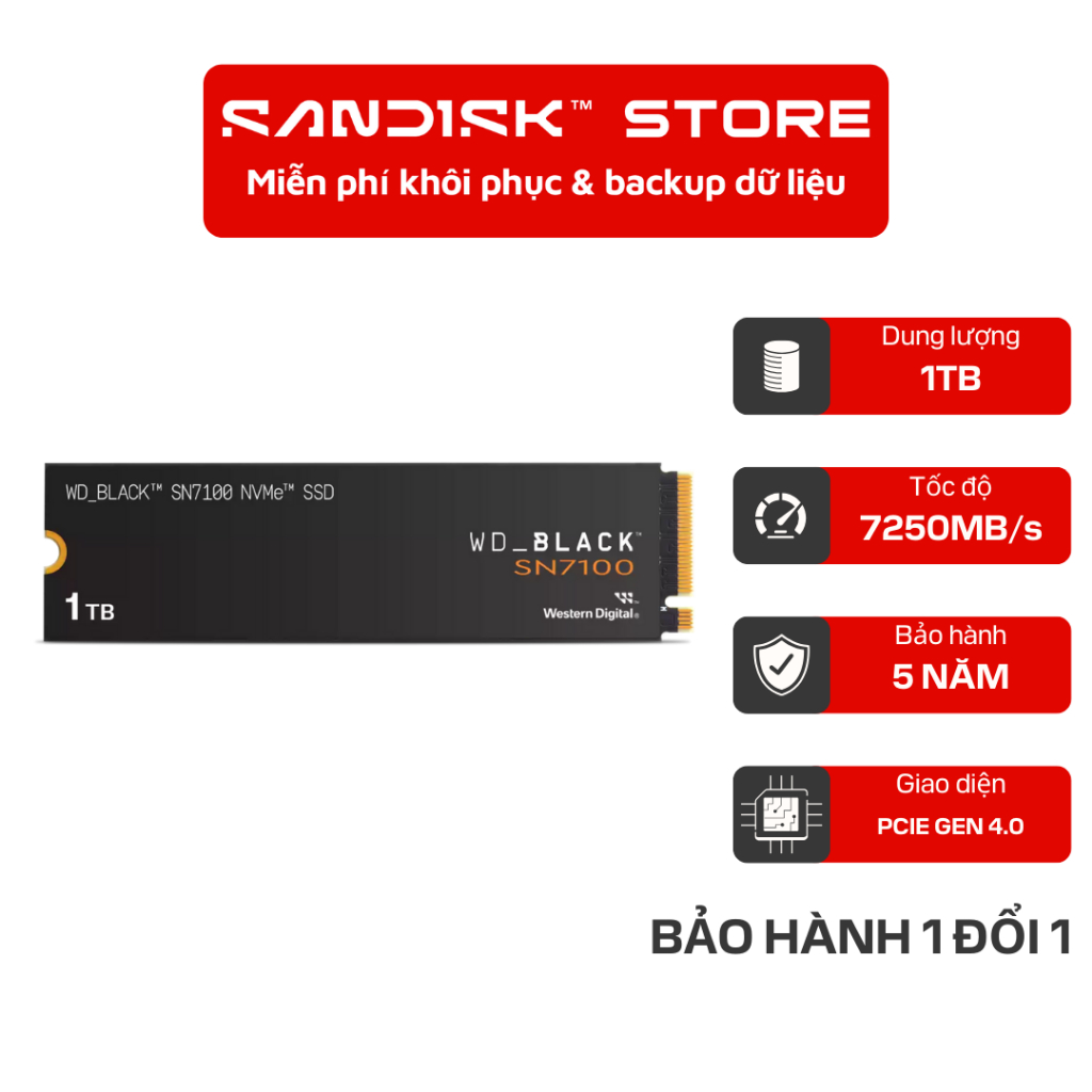 [HỎA TỐC HCM] SSD gắn trong WD 500GB/1TB Black SN7100 PCle Gen4x 4 NVMe M.2 - Bảo Hành 5 năm