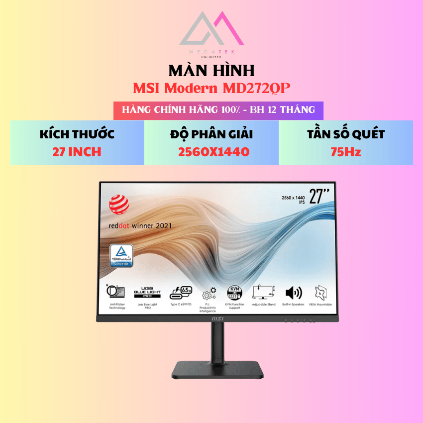 Màn Hình MSI Modern MD272QP (Kích thước: 27" | 2560x1440 | 75Hz | 4ms | ) - Hàng chính hãng - BH 12 