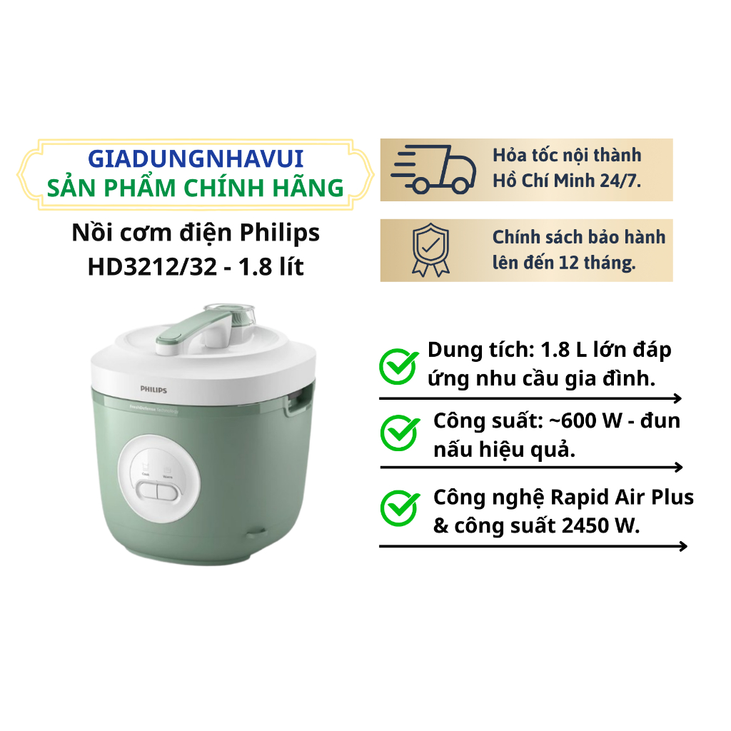 Nồi cơm điện Philips HD3212/32 - 1.8 lít