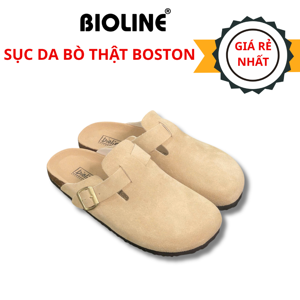 Dép Đế Trấu Kiểu Dáng Sục Boston Da Bò lộn nguyên tấm Thương Hiệu Bioline Unisex Nam Nữ - SDL