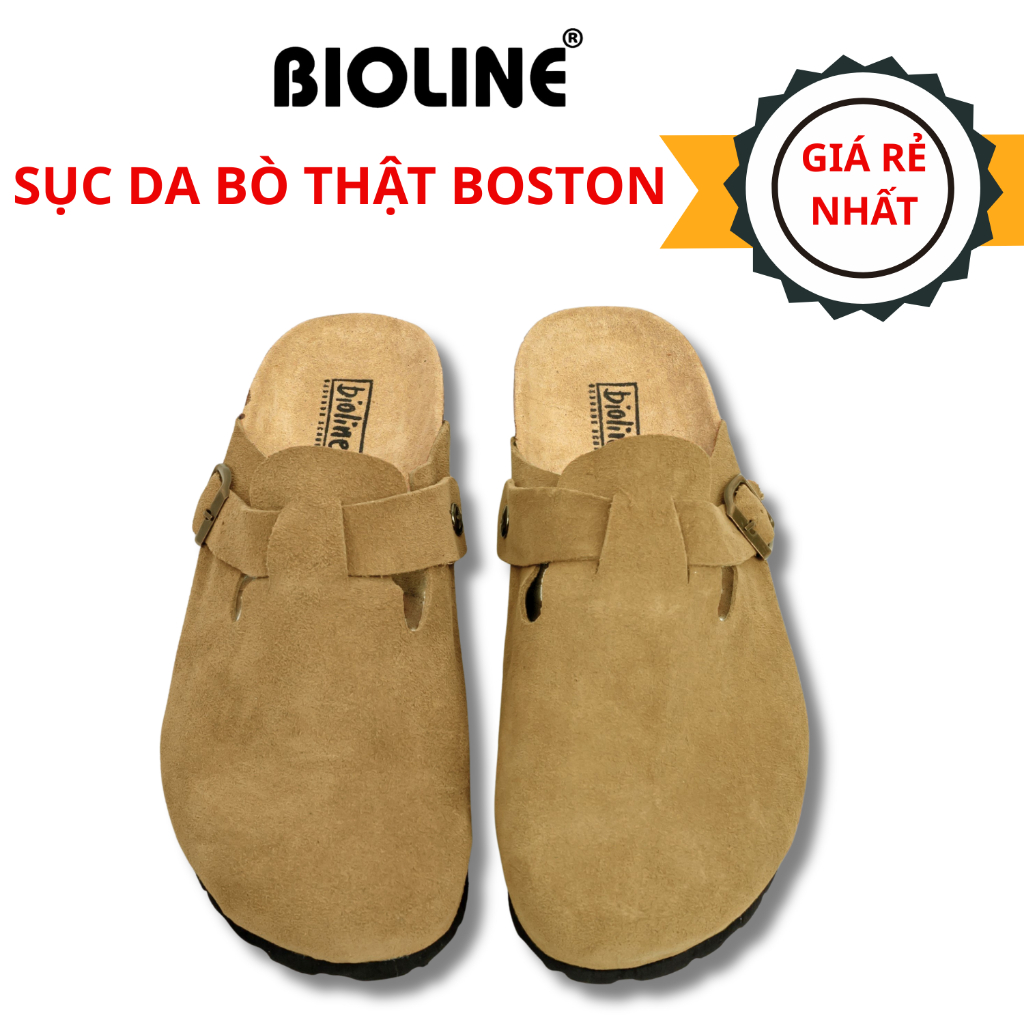 Dép Đế Trấu Sục Boston Da Bò lộn nguyên tấm Thương Hiệu Bioline - SDL