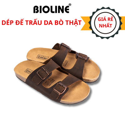 Dép Birken Đế Trấu Hai Quai Ngang Da Bò Thương Hiệu BIOLINE - D01