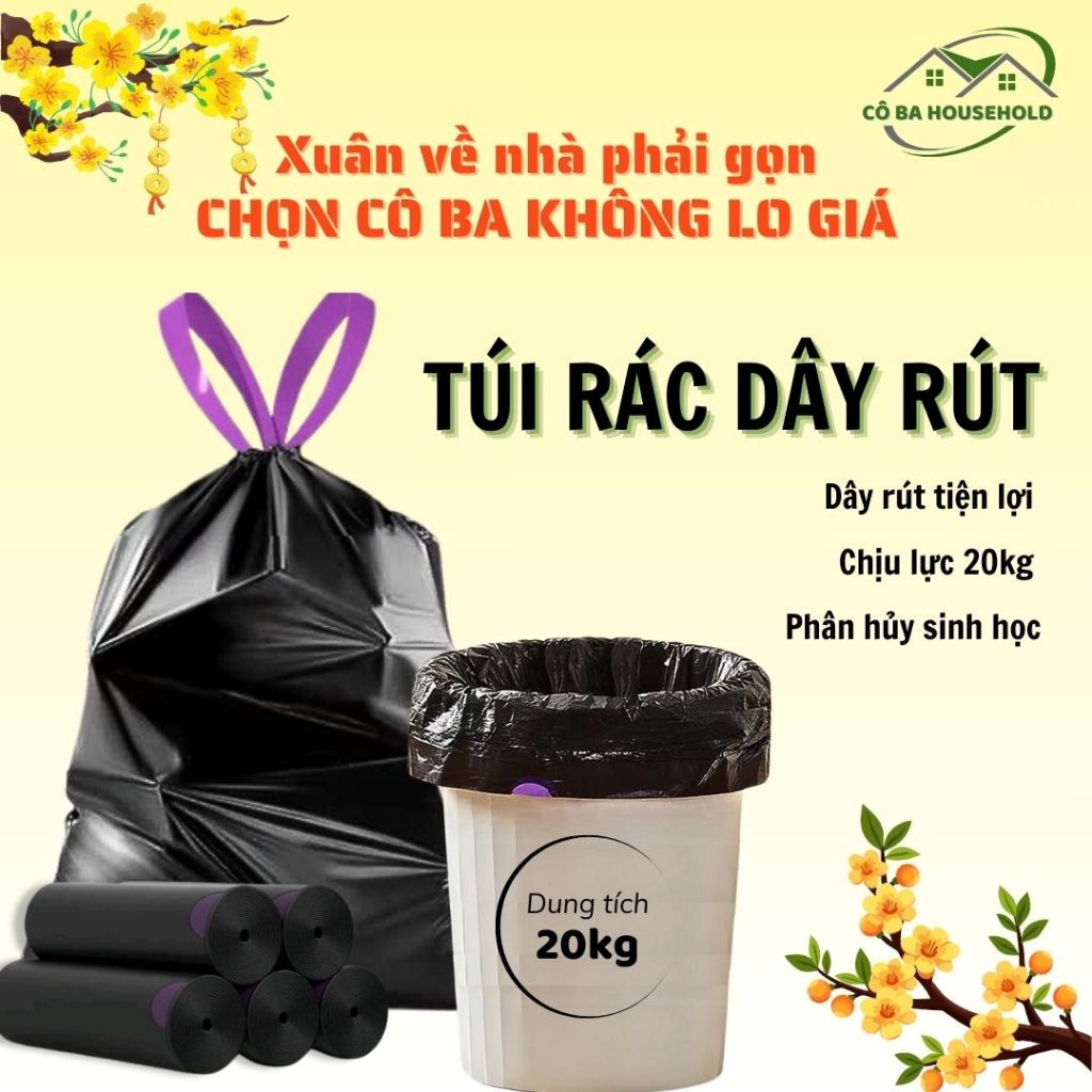 Túi rác có dây rút BOBO 100 túi treo tường tiện lợi chất liệu dẻo dai siêu chịu lực chống thấm nước không lo dính tay