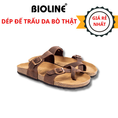 Dép Birken Đế Trấu BIOLINE Official Thiết Kế Unisex Quai Chéo Xỏ Ngón Da Bò - D06