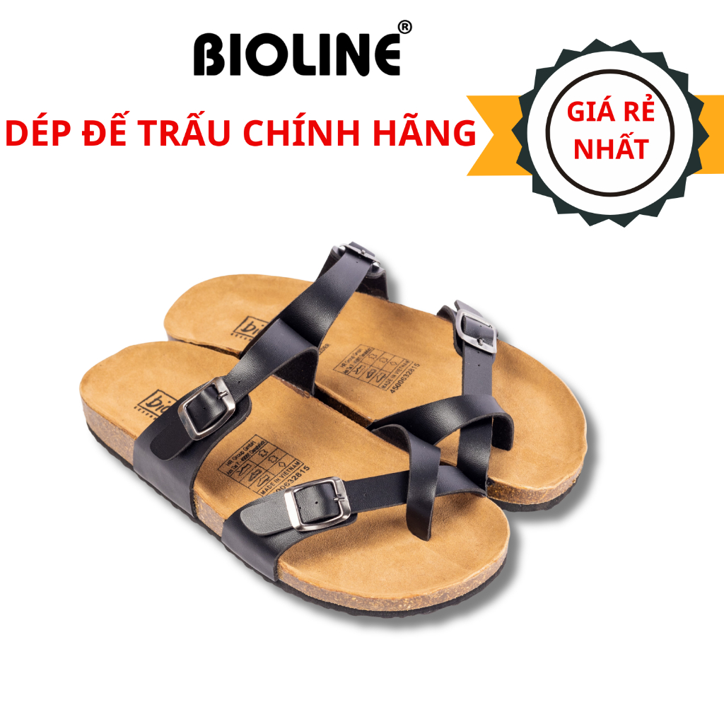 Dép Birken Đế trấu Unisex nam nư văn phòng quai xỏ ngón da PU Thương Hiệu Bioline - PU06