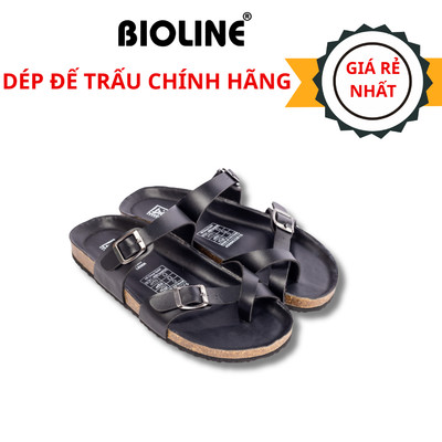 PUK06 - Dép Đế Trấu BIOLINE Official Quai Da Pu Đan Chéo Xỏ Ngón Lót Pu Kem Chống Nước