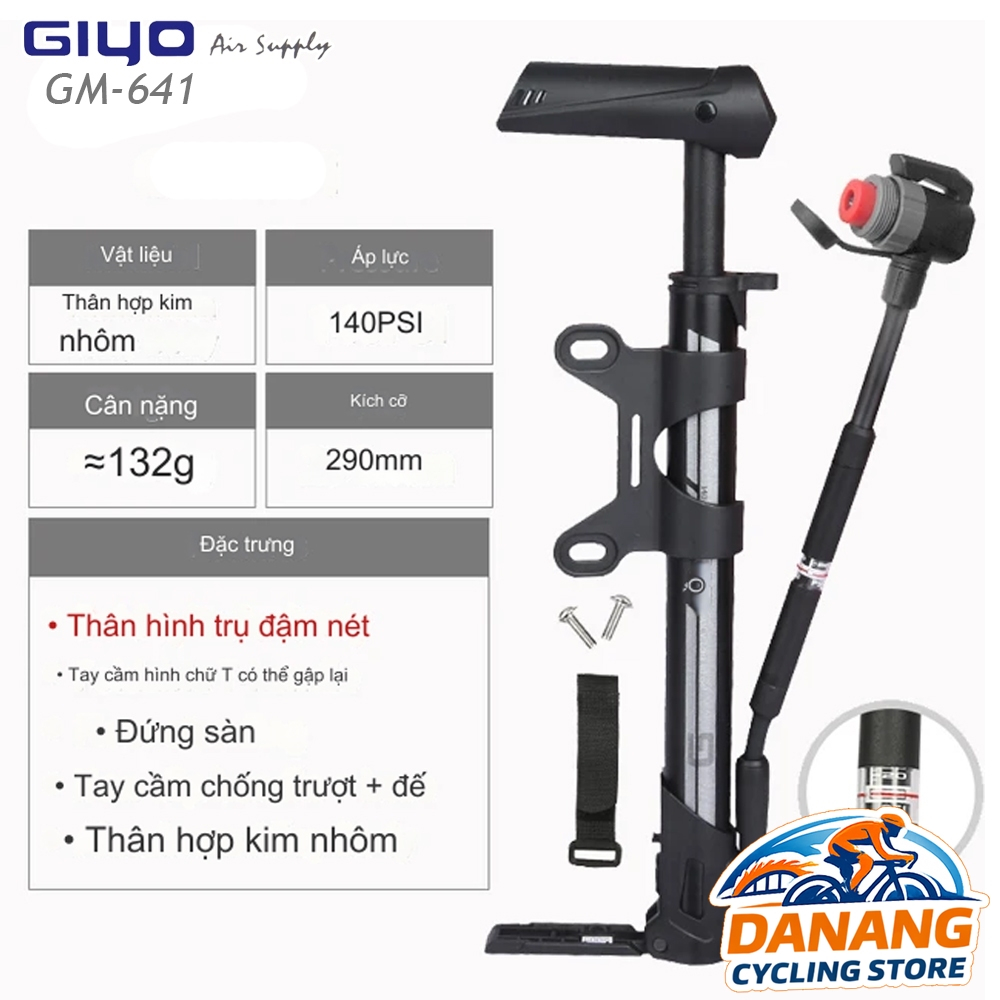 Bơm Mini Xe Đạp GIYO GM 641 – Nhỏ Gọn, Có Đồng Hồ PSI