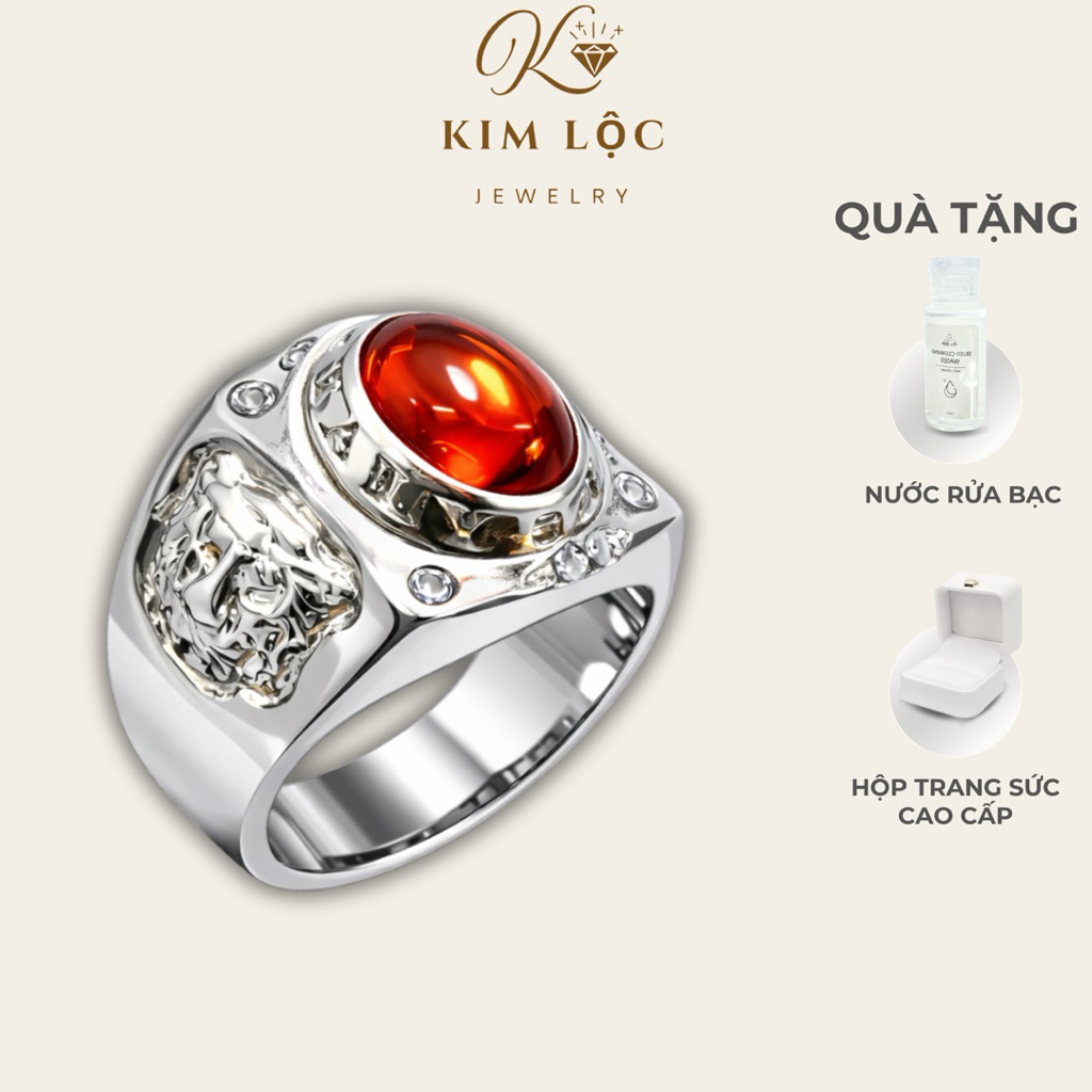 Nhẫn Bạc 925 Nam Đính Đá Đỏ Bản To – Nhẫn Nam Thiết Kế Mạnh Mẽ, Trang Sức Nam Sang Trọng