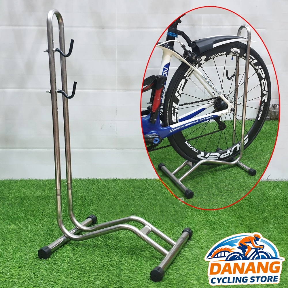 Chân Chống Xe Đạp Chữ L Inox – Có Móc Dựng Bên, Màu Bạc