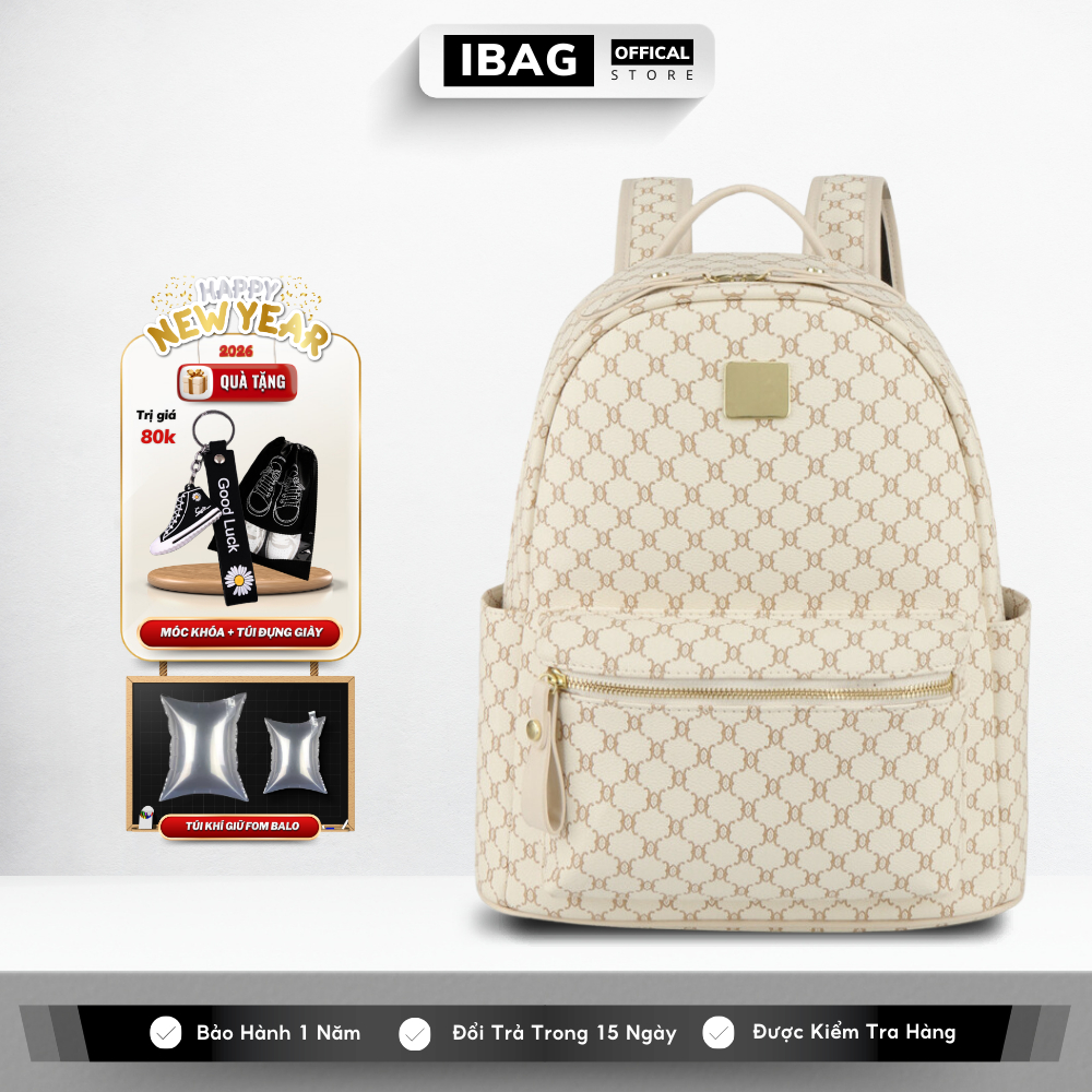 Balo Da Đi Học IBAG Balô Da Thời Trang Nam Nữ Cặp Da Pu Cao Cấp Ba Lô Da Cặp Đi Học Ulzzang Balo Đựng Laptop 14 Inh
