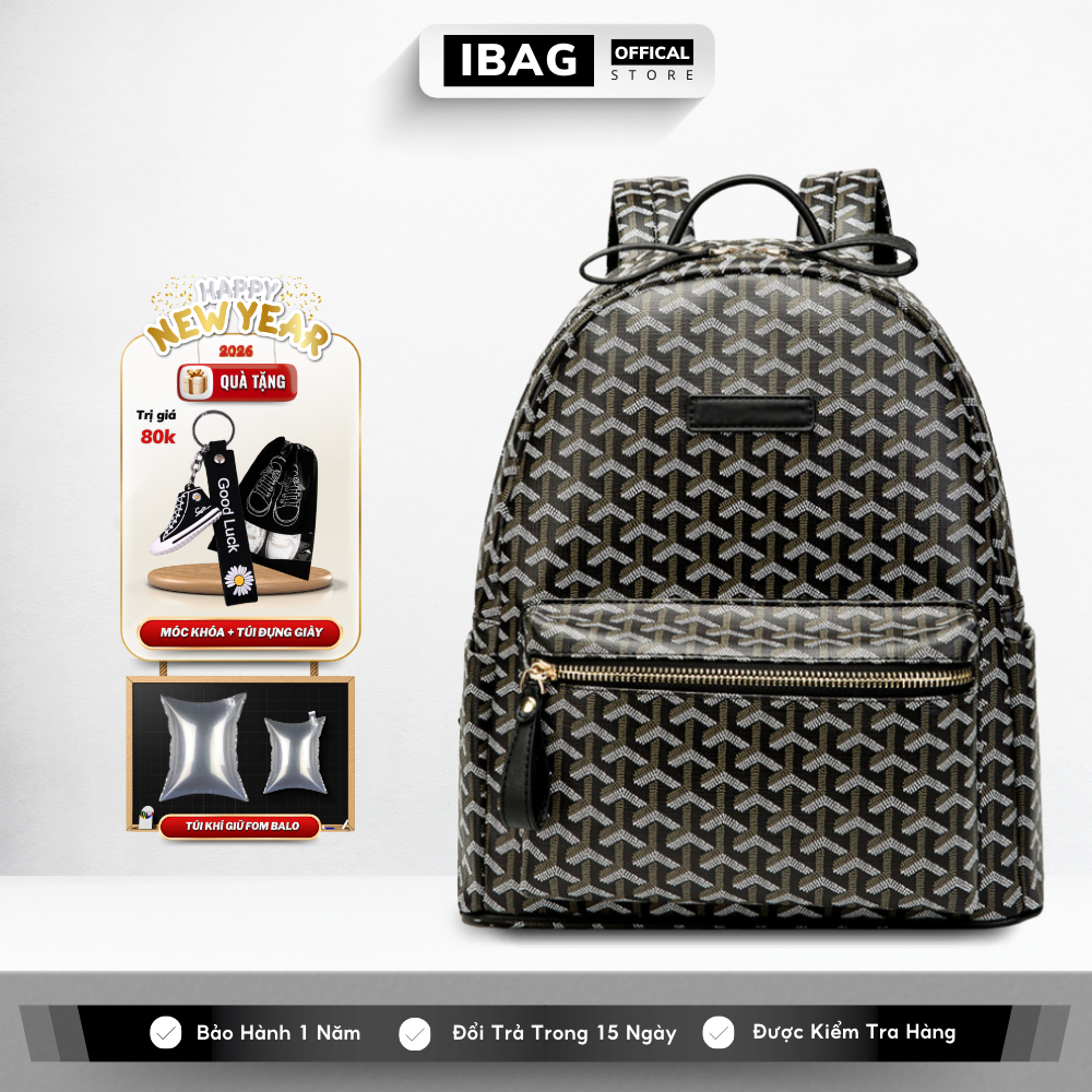 Balo Da EDM Thời Trang Nam Nữ IBAG Cặp Sách Đi Học Chất liệu Da Pu Cao Cấp Balô Da Chống Nước  Đựng Laptop 14 inch