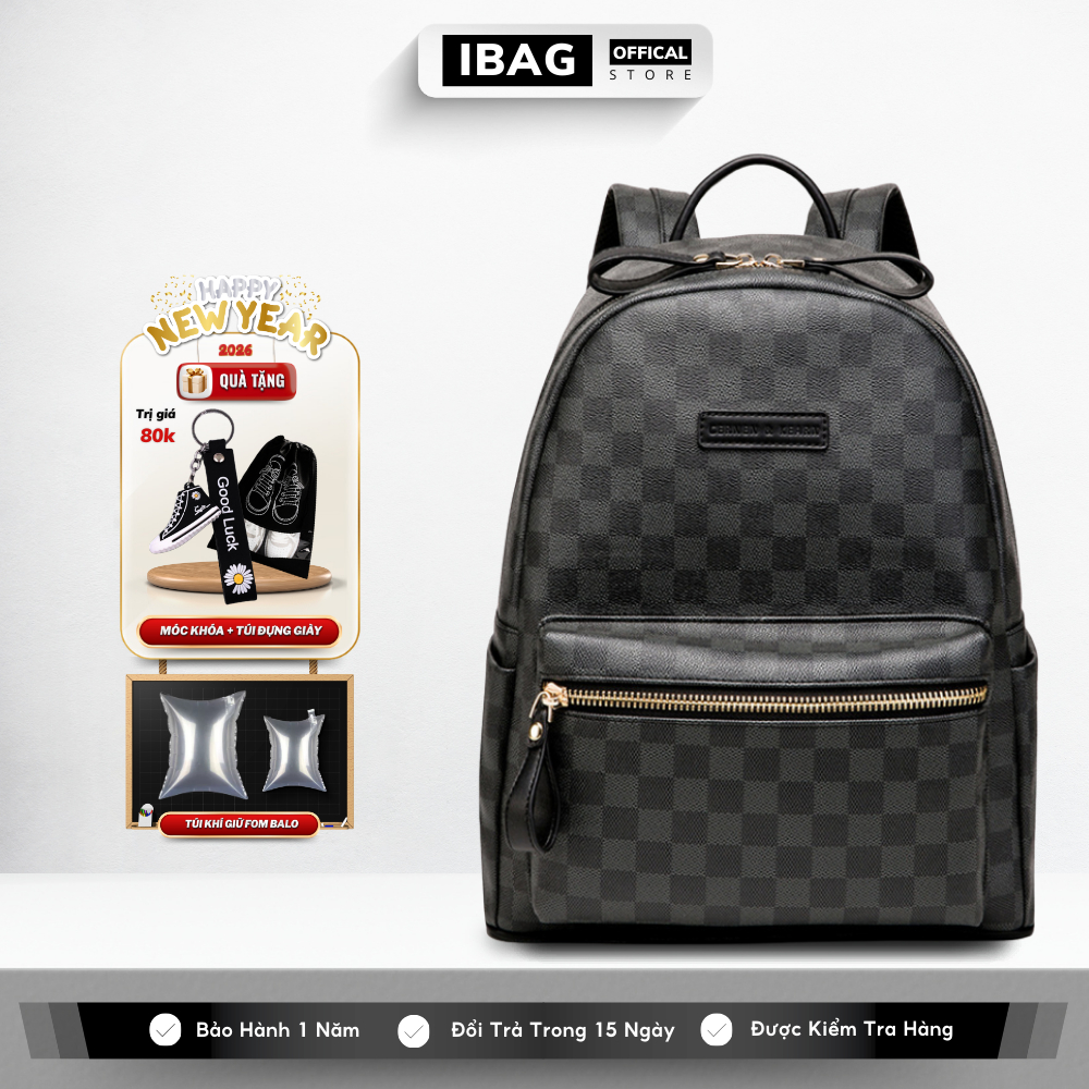 Balo da nam nữ IBAG chất liệu da PU cao cấp chống nước chống bụi cặp học sinh đi học đi chơi đựng laptop 14inh