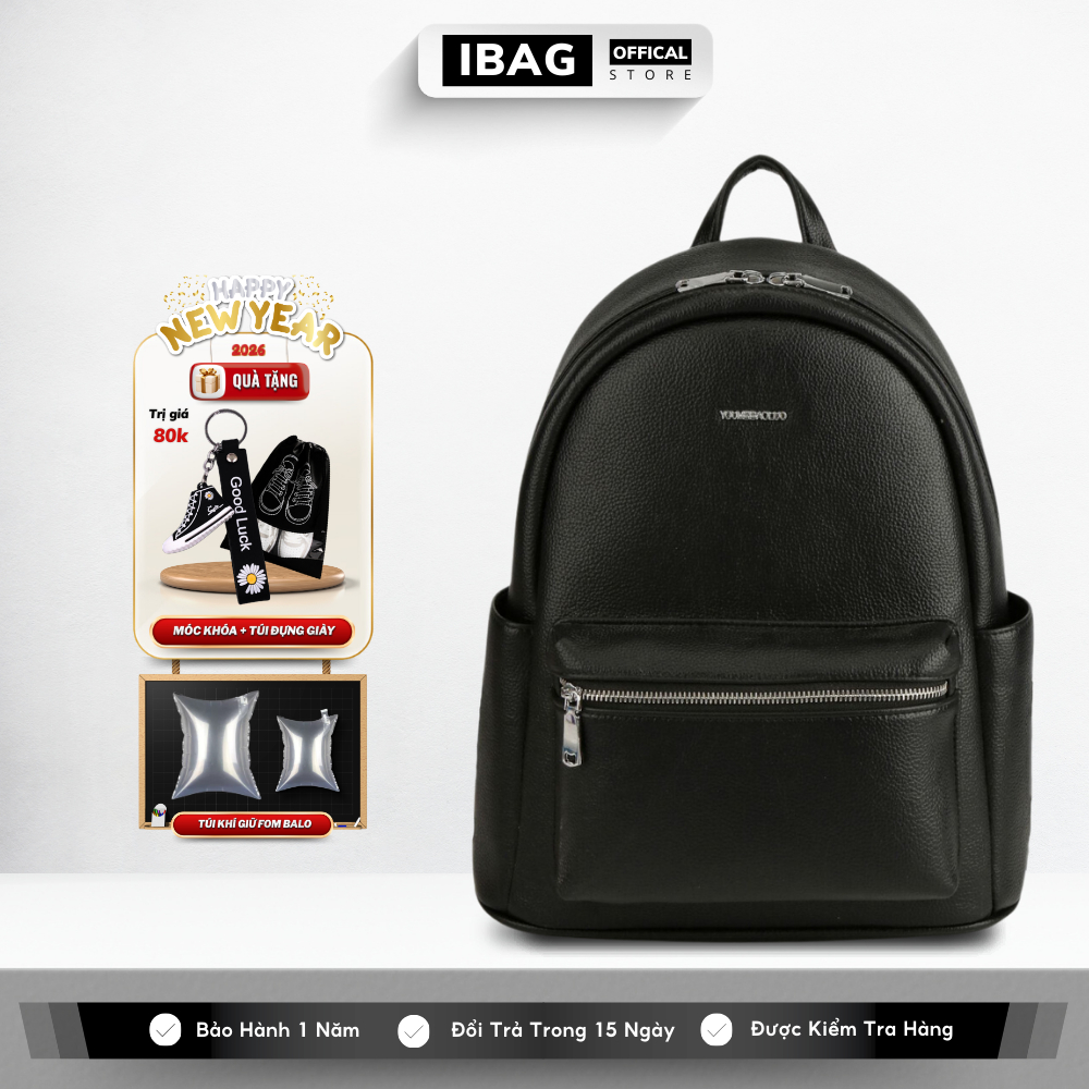 Balo Da Đi Học IBAG Balô Da Thời Trang Nam Nữ Cặp Da Pu Cao Cấp Cặp Học Sinh Balo Đựng Laptop 14 Inh