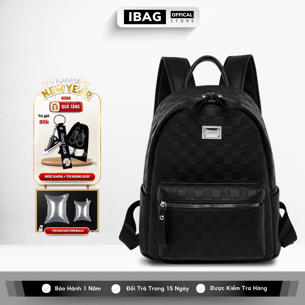 Balo Da Đi Học IBAG Balô Da Thời Trang Nam Nữ Cặp Da Pu Cao Cấp Cặp Học Sinh Balo Đựng Laptop 14 Inh