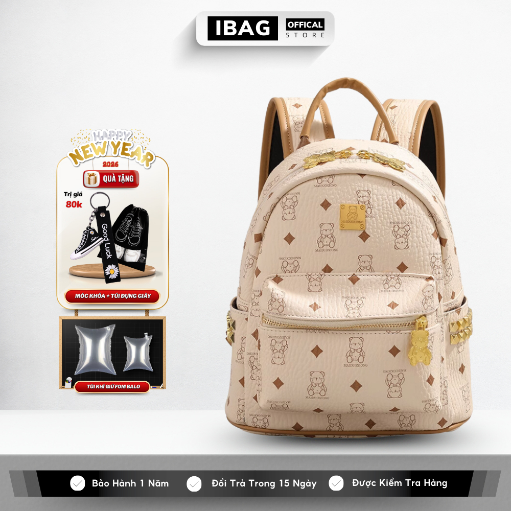 Balo da nam nữ IBAG chất liệu da PU cao cấp chống nước chống bụi cặp học sinh đi học đi chơi đựng laptop 14inh