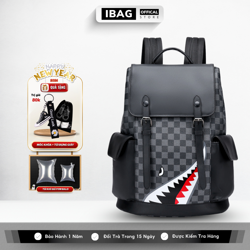 Balo Da Đi Học IBAG Balô Da Thời Trang Nam Nữ Cặp Da Pu Cao Cấp Ba Lô Da Cặp Đi Học Ulzzang Balo Đựng Laptop 15.6 Icnh
