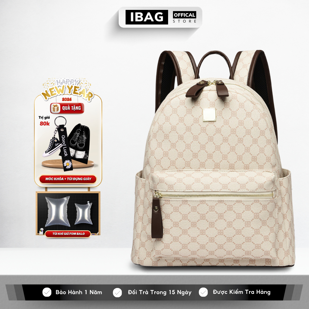 Balo Da Đi Học IBAG Balô Da Thời Trang Nam Nữ Cặp Da Pu Cao Cấp Ba Lô Da Cặp Đi Học Ulzzang Balo Đựng Laptop 14 Inh