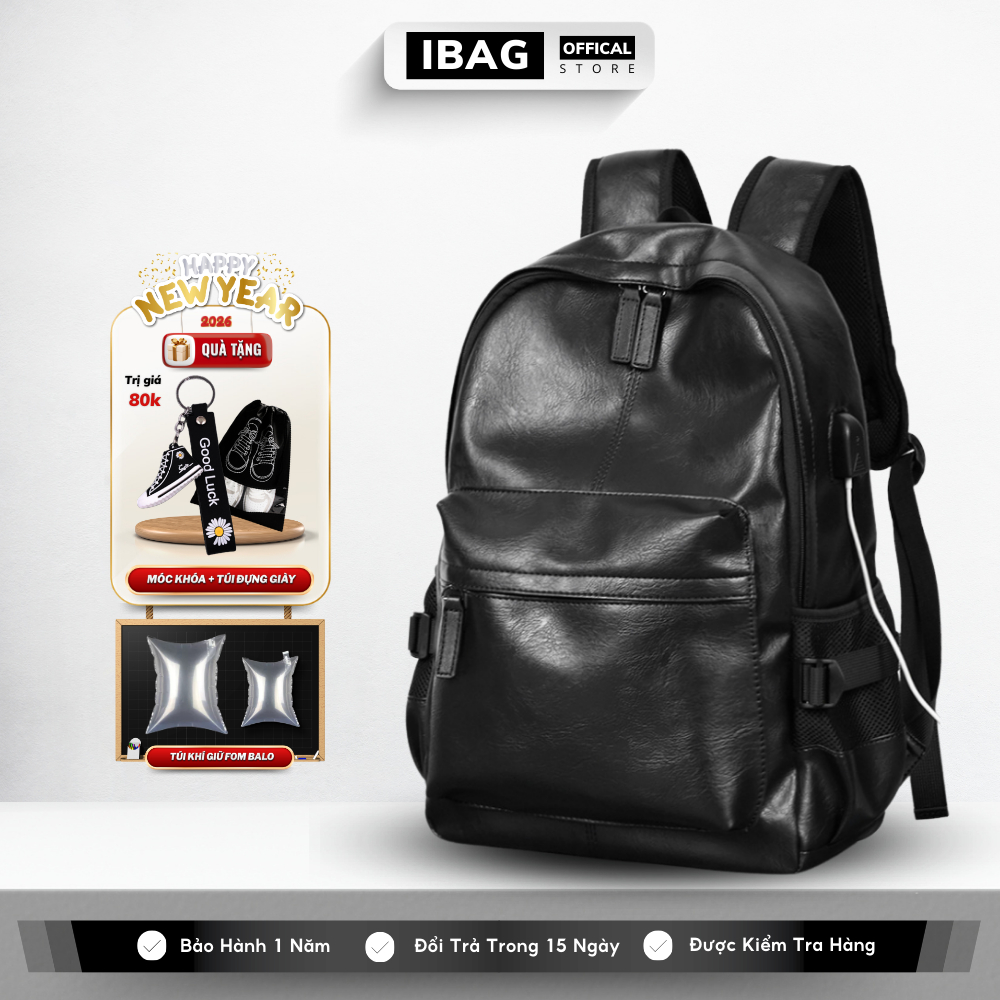 Balo Da IBAG Balô Da Thời Trang Nam Nữ Cặp Da Pu Cao Cấp Ba Lô Da Cặp Đi Học Ulzzang Balo Đựng Laptop 15.6 Inh