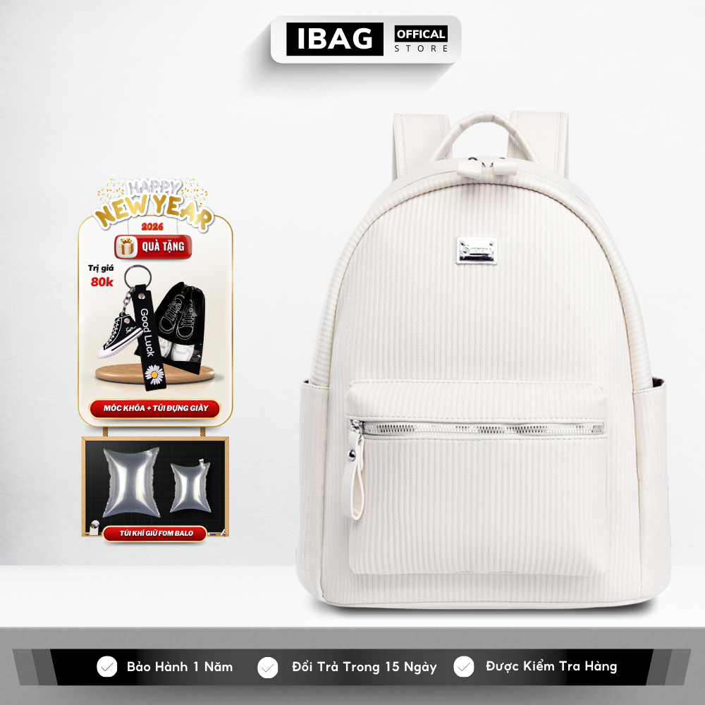 Balo Da Đi Học IBAG Balô Da Thời Trang Nam Nữ Cặp Da Pu Cao Cấp Chống Nước Cặp Ulzzang Balo Đựng Lap