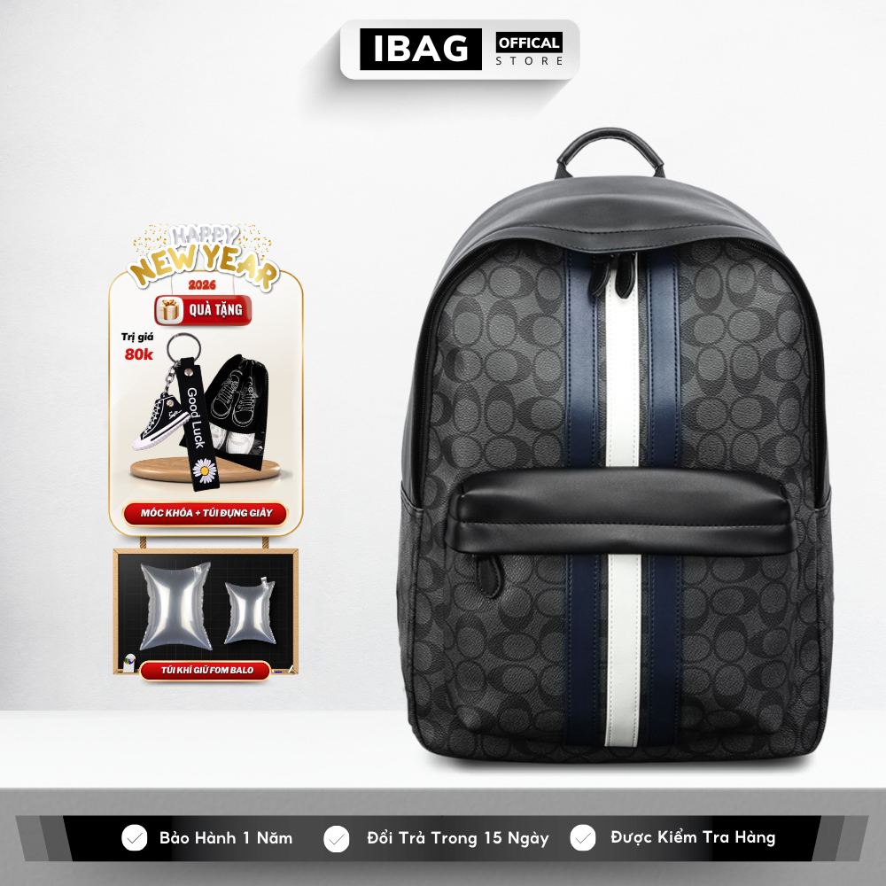 Balo da nam nữ IBAG chất liệu da PU cao cấp chống nước chống bụi cặp học sinh đi học đi chơi đựng laptop 14 inh