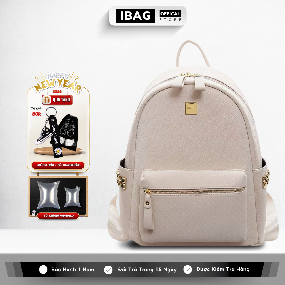 Balo Da Đi Học IBAG Balô Da Thời Trang Nam Nữ Cặp Da Pu Cao Cấp Ba Lô Da Cặp Đi Học Ulzzang Balo Đựng Laptop 14 Inh